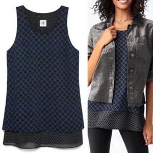 NWOT CABI Scallop 3783 Navy Sleeveless Tunic Double Chiffon Layer Blouse…